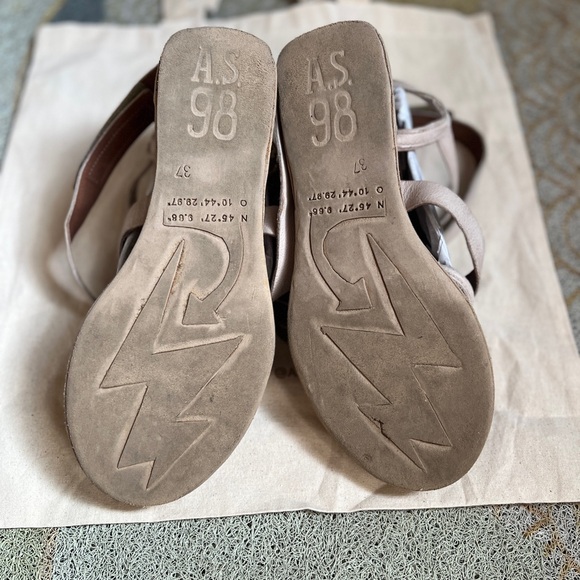 AS98 Labo Bone Leather Wrap Platform Sandals Tan Cream Buckle 37 7 7.5 - Picture 7 of 13